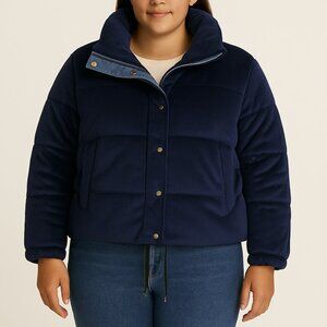 Spiritual Gangster Navy Velour Puffer Jacket